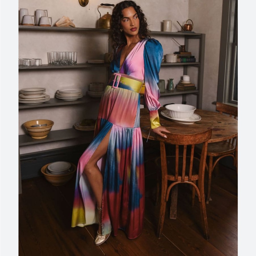 NWT Hutch Malta Rainbow Color-block V Neck Long Sleeve Maxi Dress - Picture 11 of 12